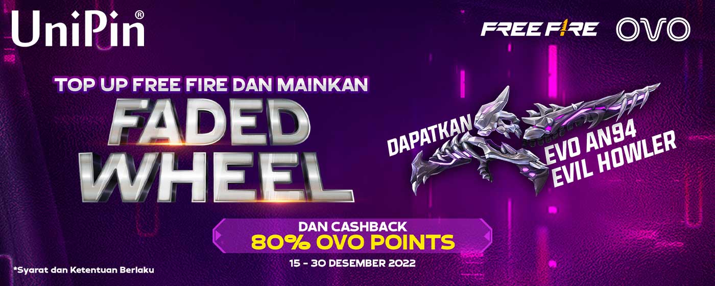 Top Up Diamonds Free Fire dan Mainkan Faded Wheel! Dapatkan Grand Prize Evo AN94 Evil Howler + Cashback 80% OVO Points